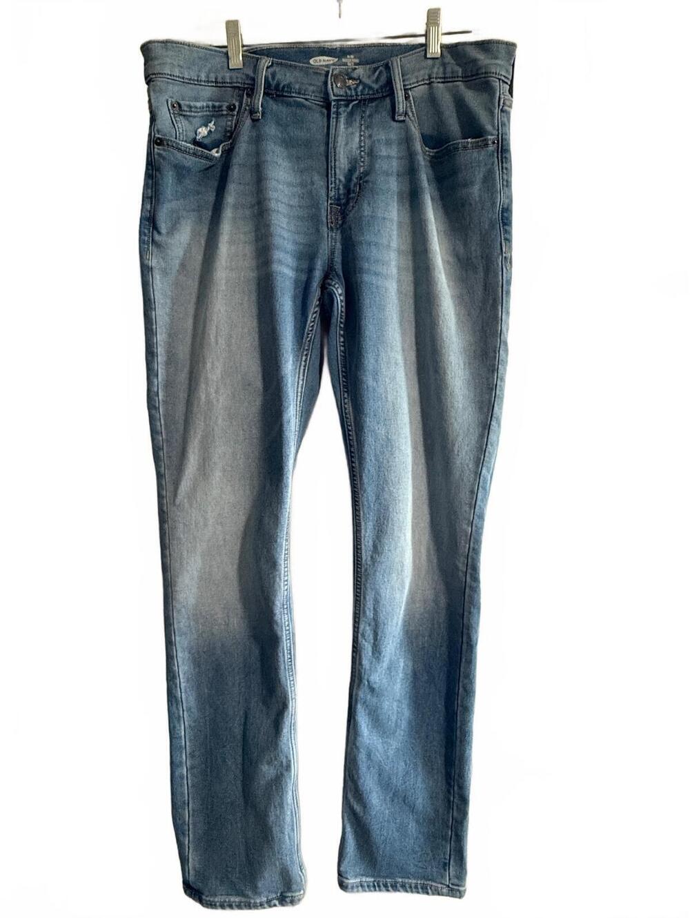 Old Navy Mens 34x32 Slim Fit Jeans Built-In Tough Stretch Light Wash Denim